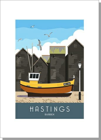 Hastings Net Huts Fishing Boat Card
