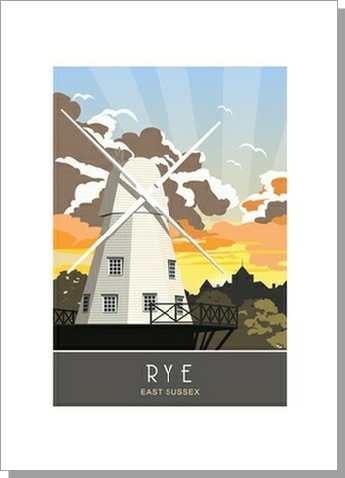 Rye Sunset Windmill Sussex Card