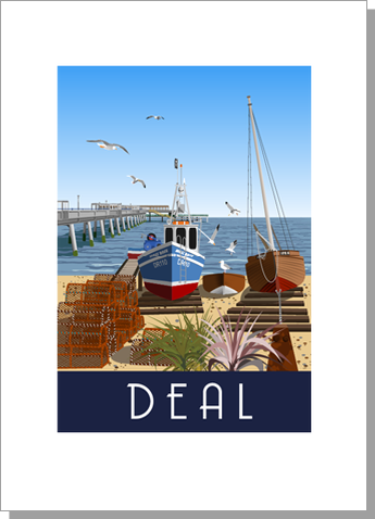 Deal Seafront, Fishing Boats Greetings Card